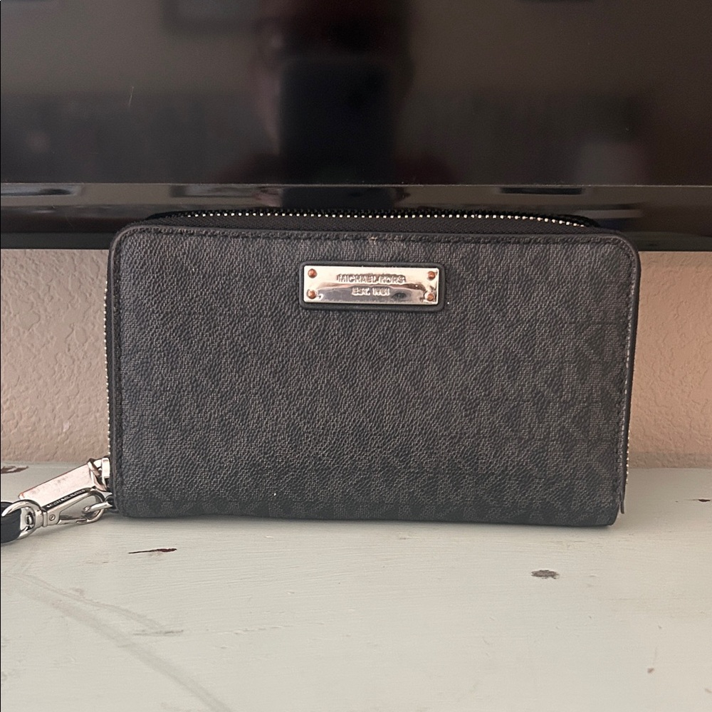 Michael Kors Charcoal wristlet Wallet with Silver Accents